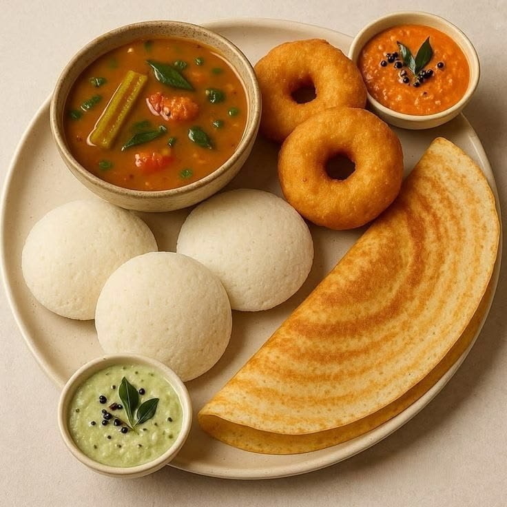 South Indian Breakfast Combo Platter | Soft Idli, Golden Dosa & Crispy Medu Vada