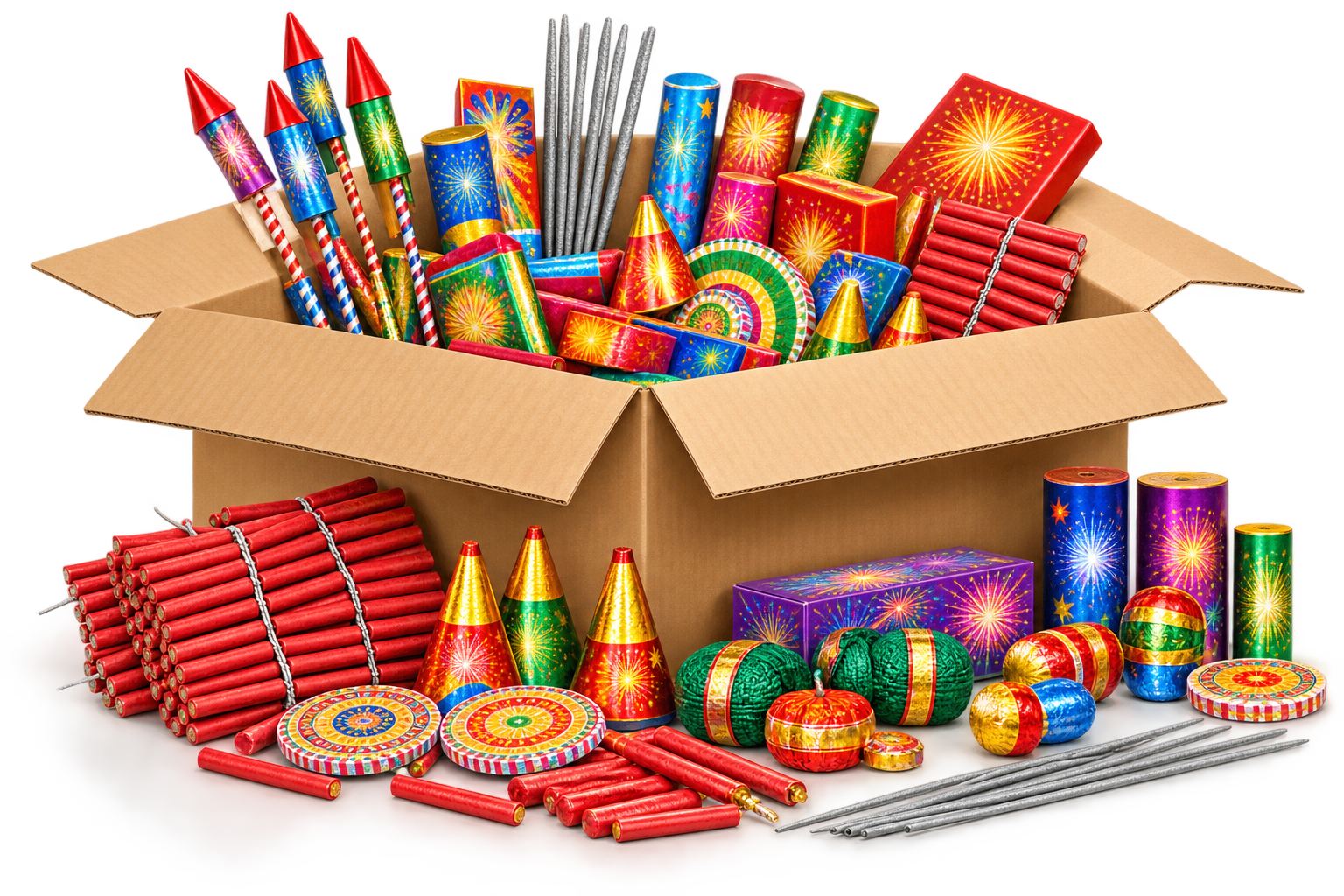 Festive Fireworks Box Overflowing with Color