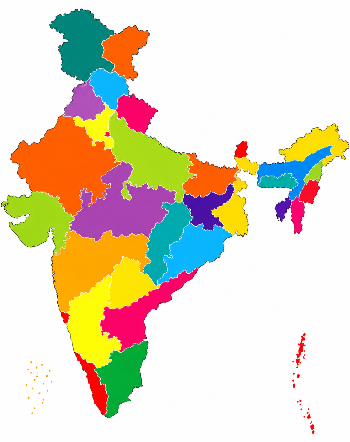 india map with colorful state images