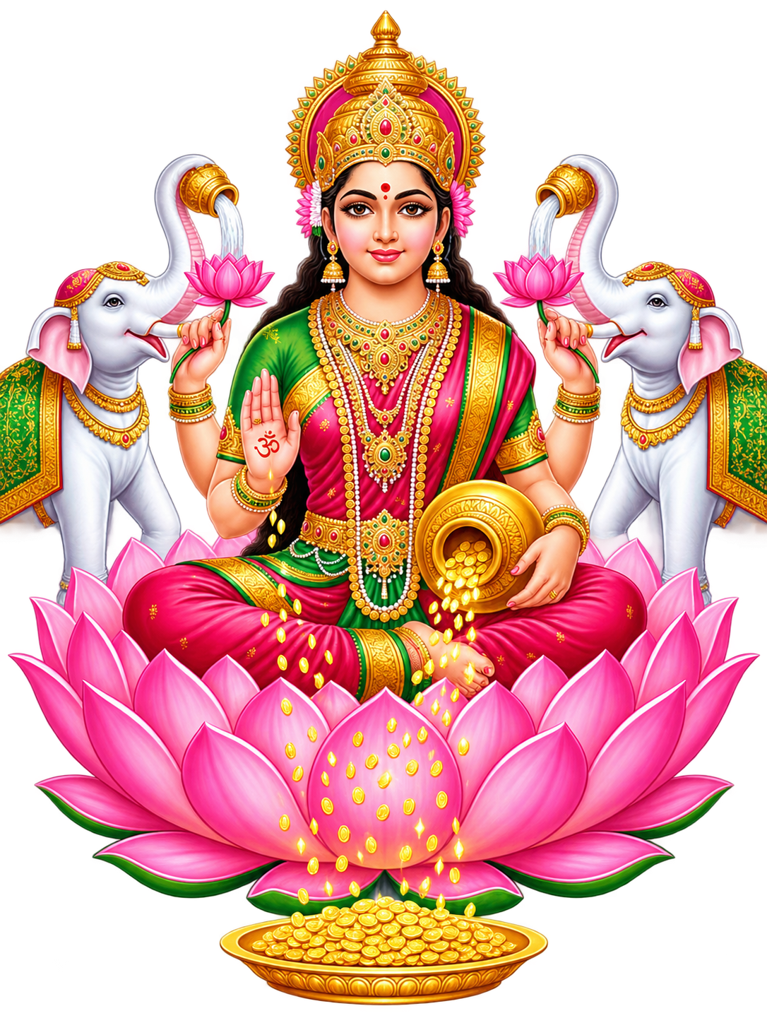 Lakshmi on a Radiant Lotus with Elephants