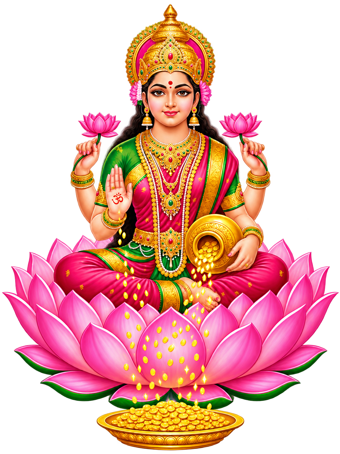 Lakshmi on a Radiant Lotus with Gold Coins