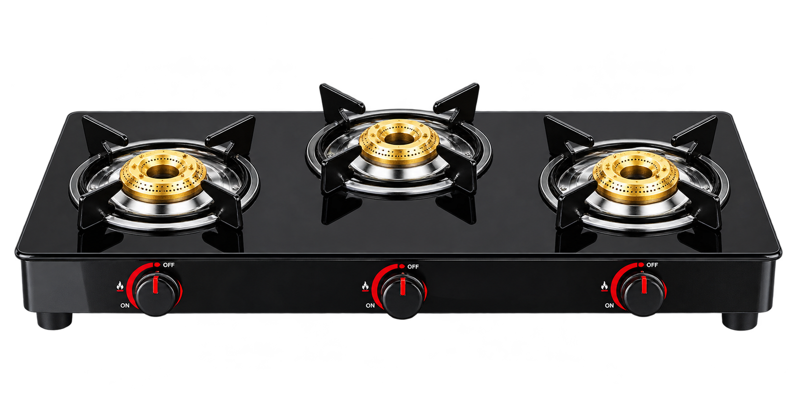 Three-burner black glass gas stove